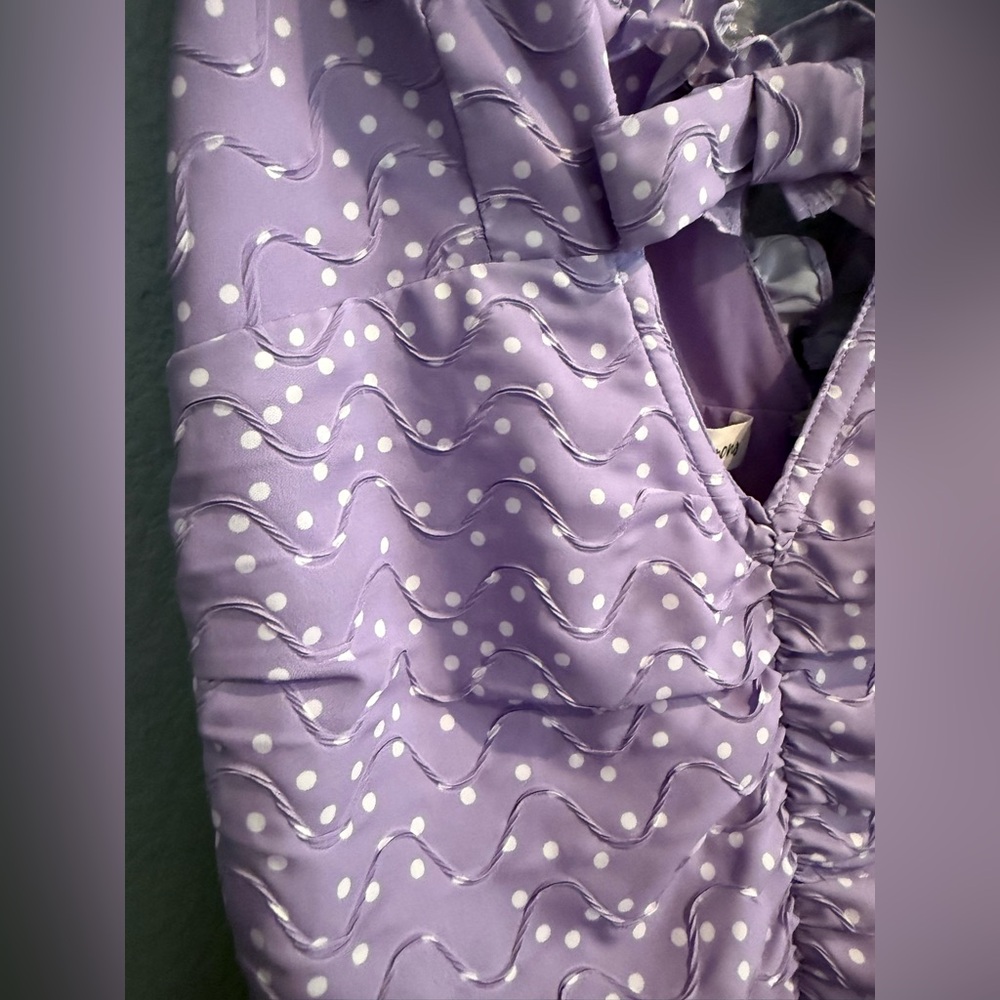 For Love And Lemons Chelsea  Purple Polka dot Ruched Mini Dress Sz 2 - Picture 12 of 14